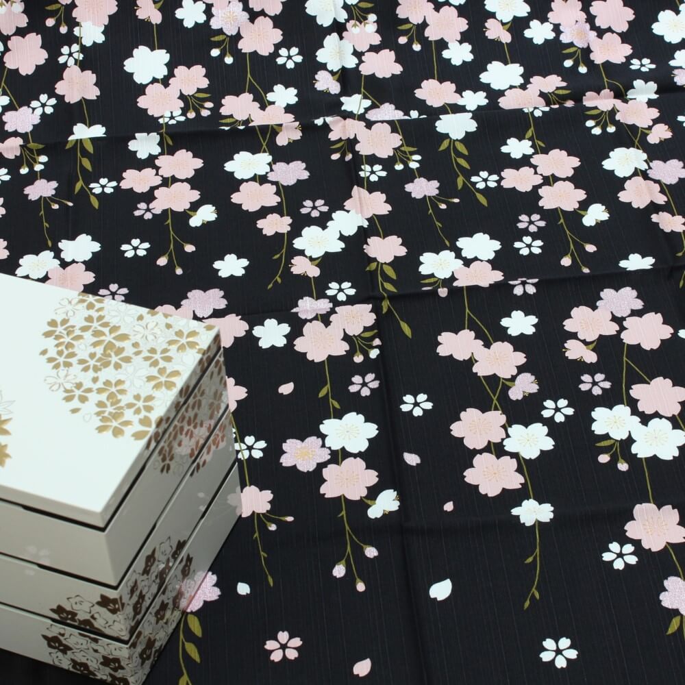 90cm shidare sakura furoshiki with white bento box