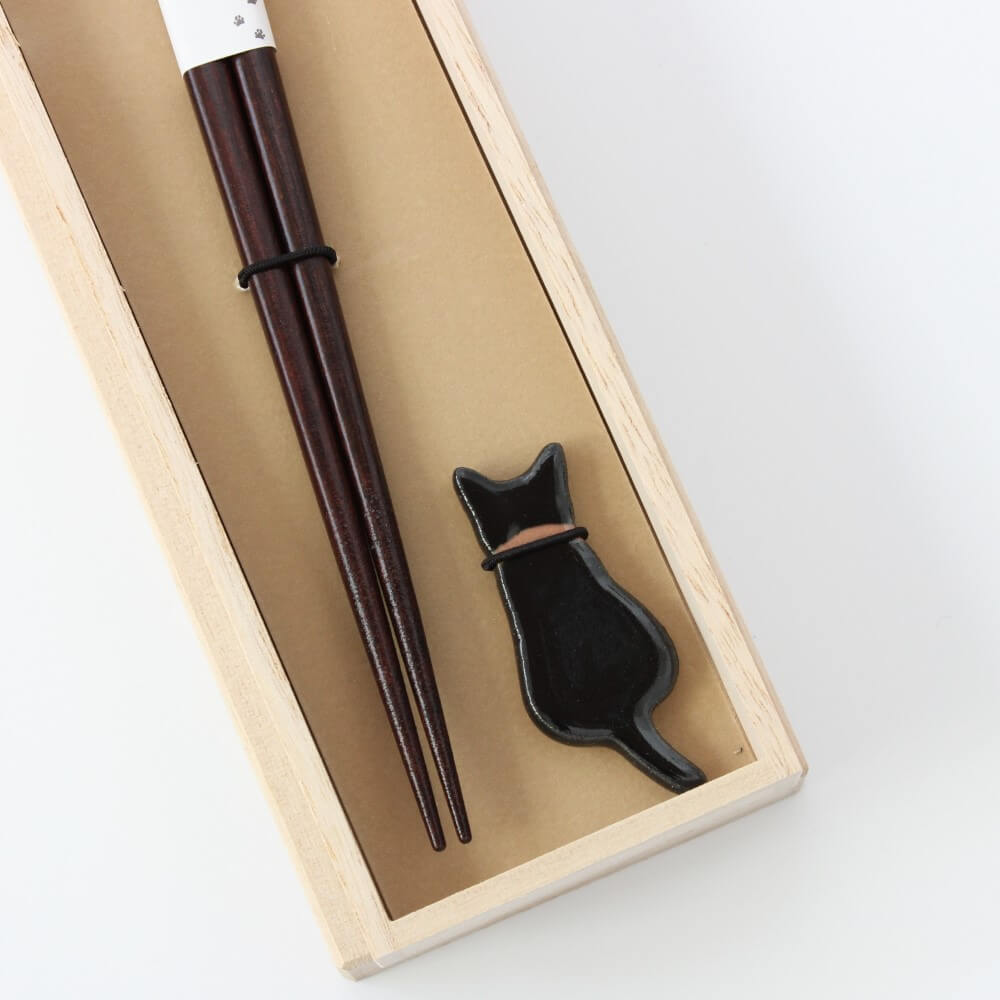 black cat chopsticks rest hidamari set