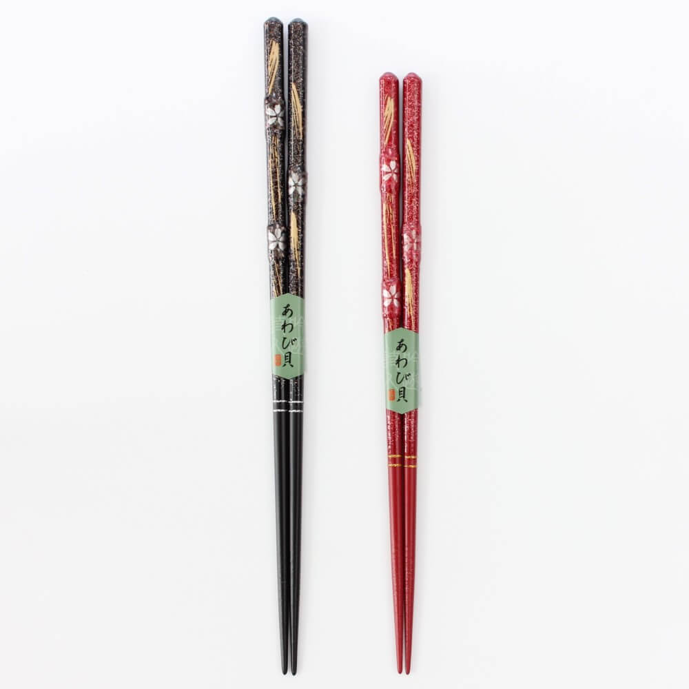 black red sakura ame chopsticks side by side