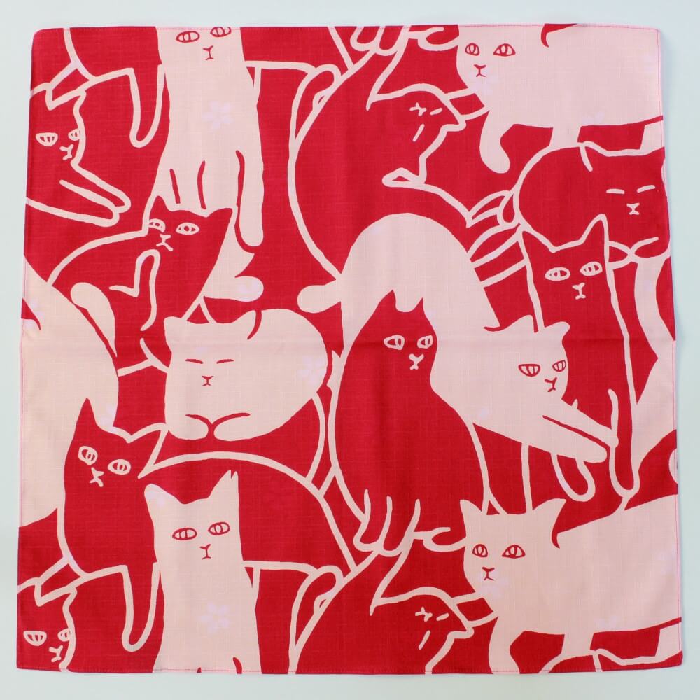 cat puzzle furoshiki 50cm red side