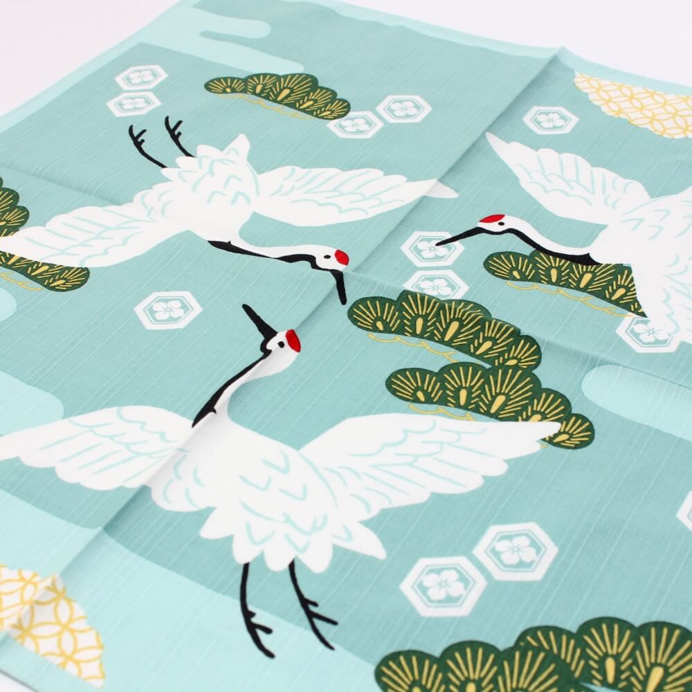 close up dancing cranes furoshiki