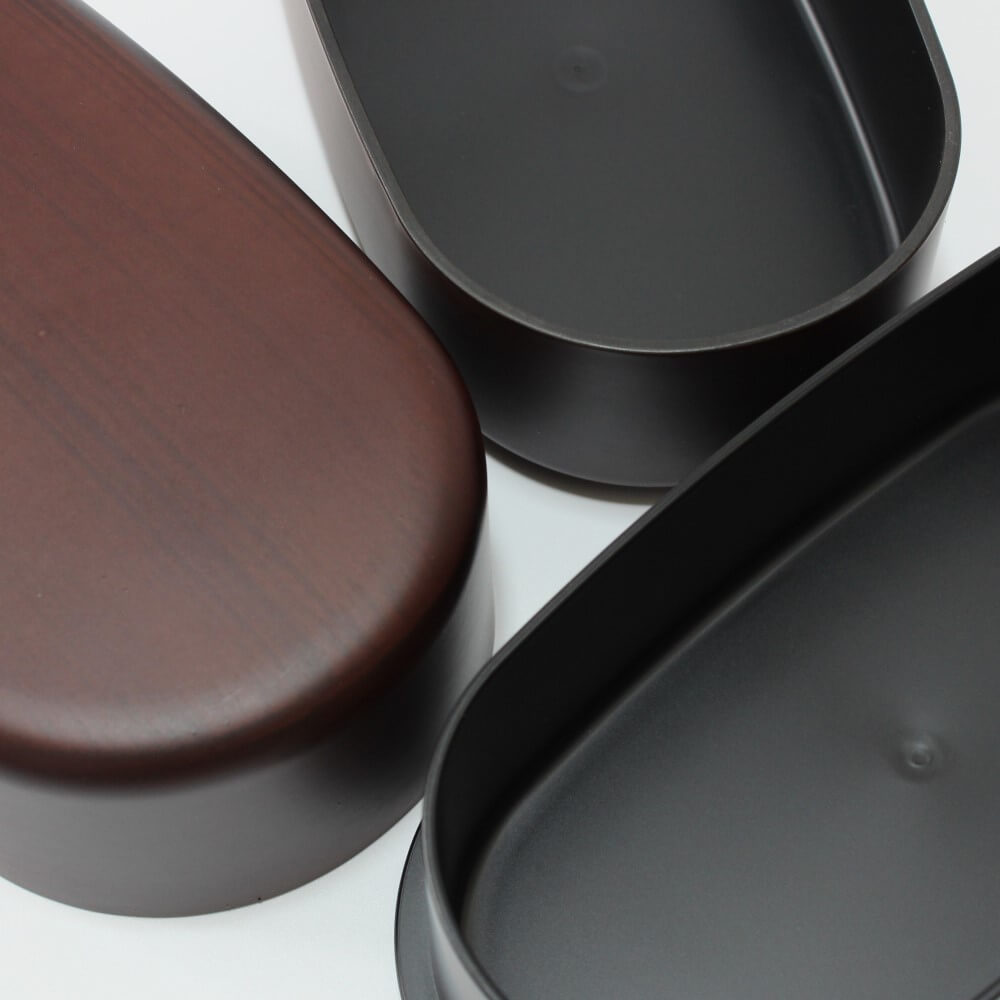 close up lid and layers tochi oval bento box