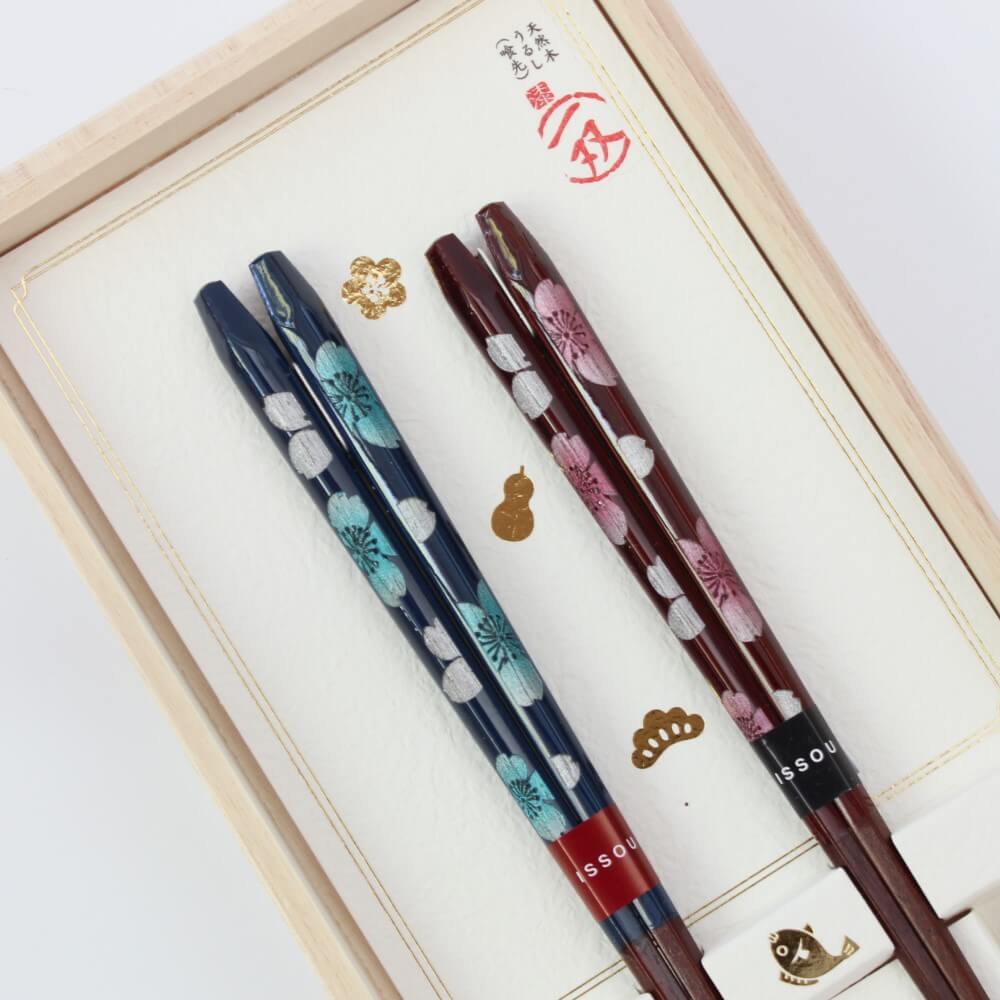 close up ousai chopsticks in gift box