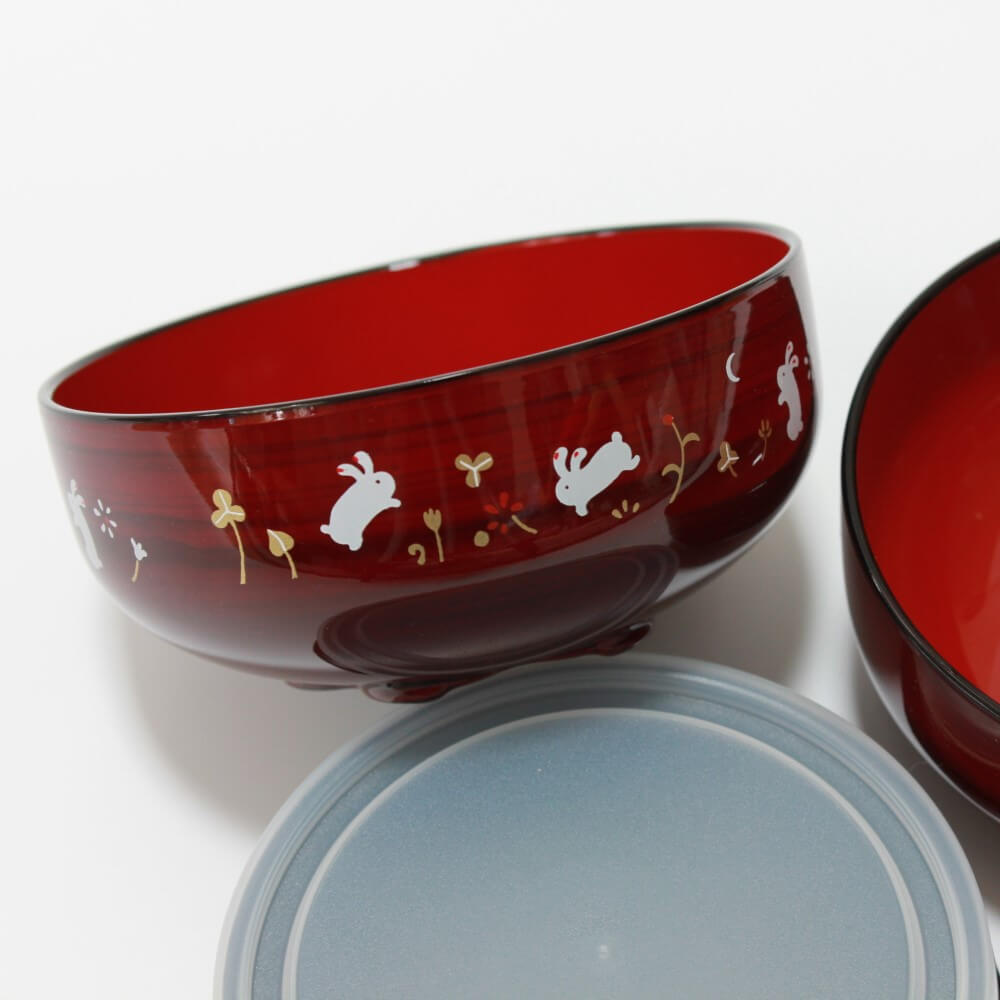 close up rabbit patterns bowl bento box strolling rabbit