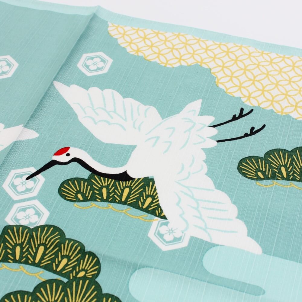 close up single dancing crane furoshiki