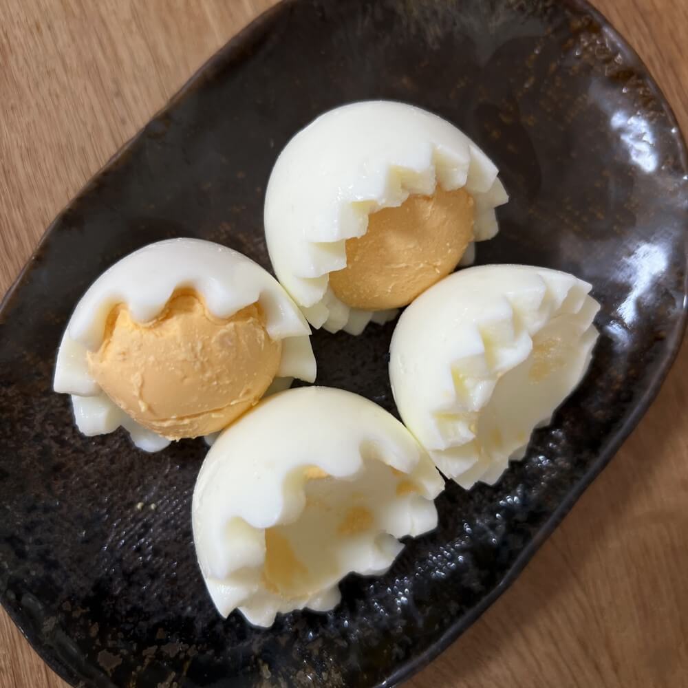 close up zig zag wave patterns boiled egg