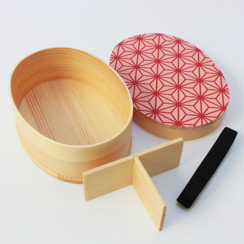 contents of the asanoha pink magewappa wood bento box