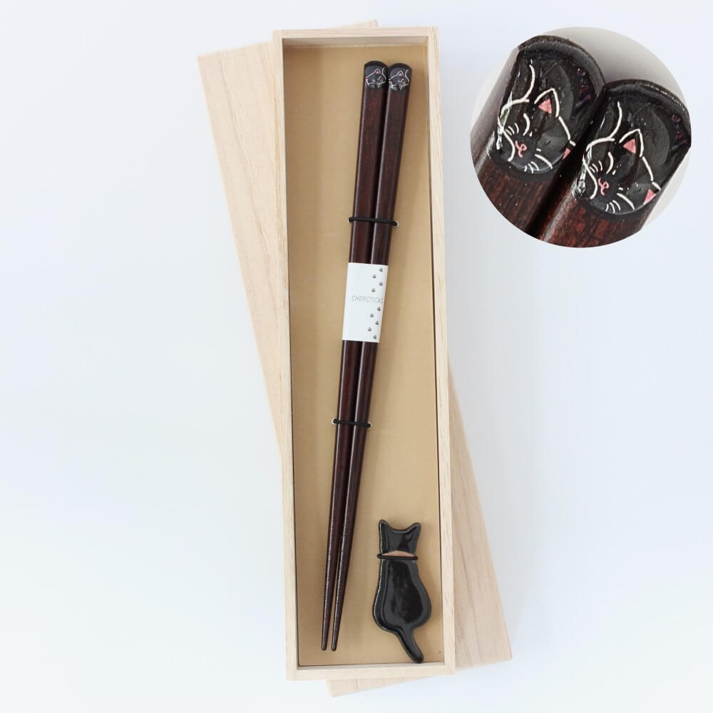 hidamari black cat chopsticks gift set