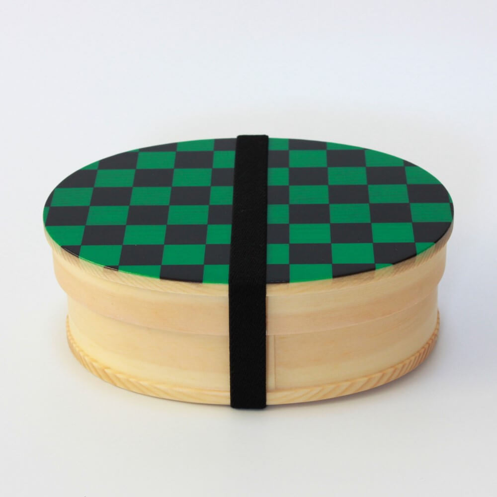 ichimatsu green wood bento box with lunch band