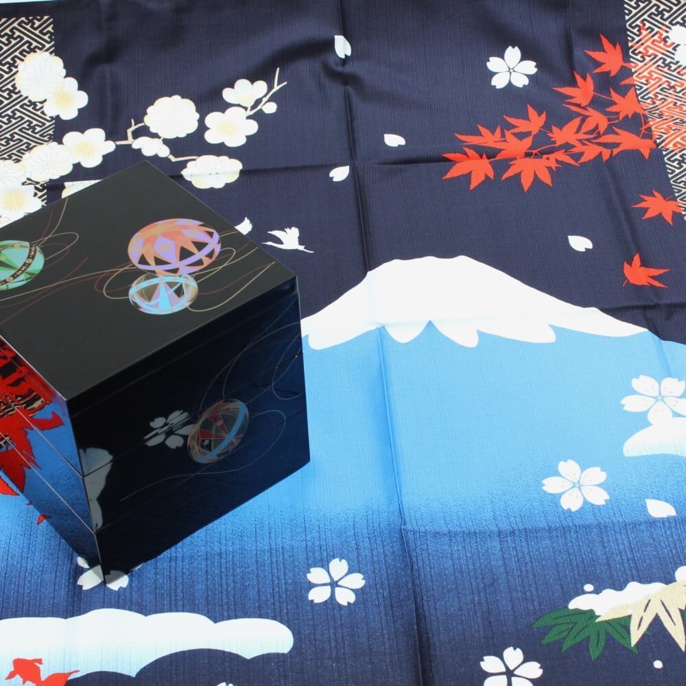 mount fuji four seasons 90cm furoshiki with black jubako