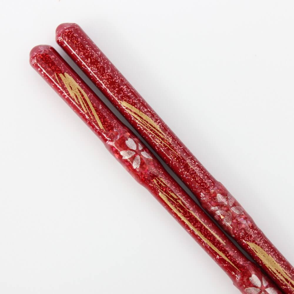 red sakura ame chopsticks super close up