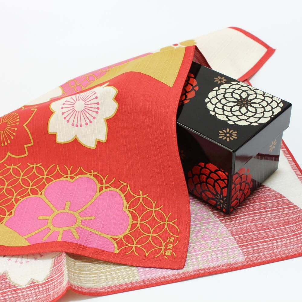 sakura nishiki furoshiki covering black bento box