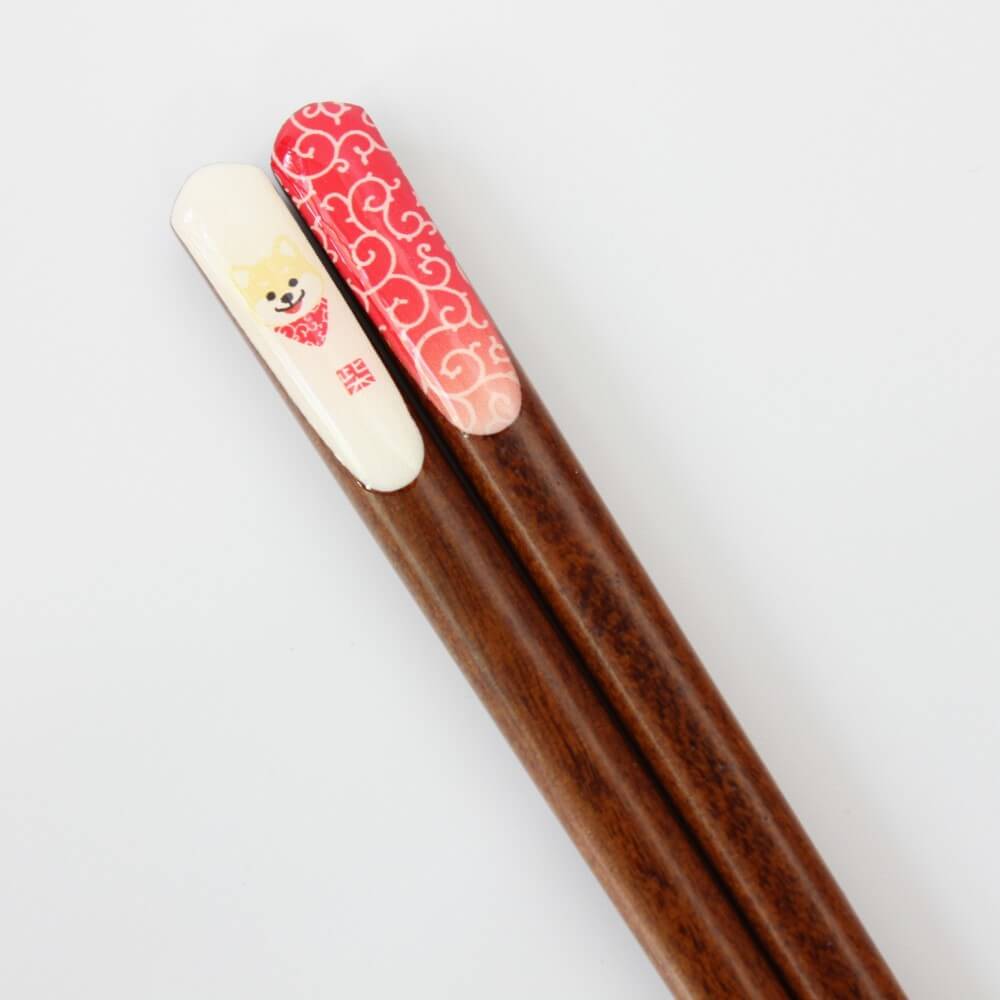 shiba inu karakusa red chopsticks handles close up