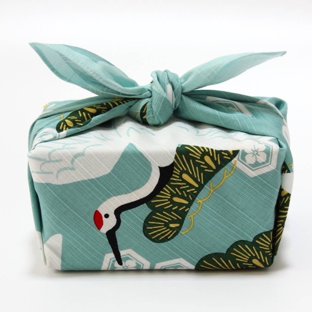 sode view bento box wrapped dancing cranes furoshiki