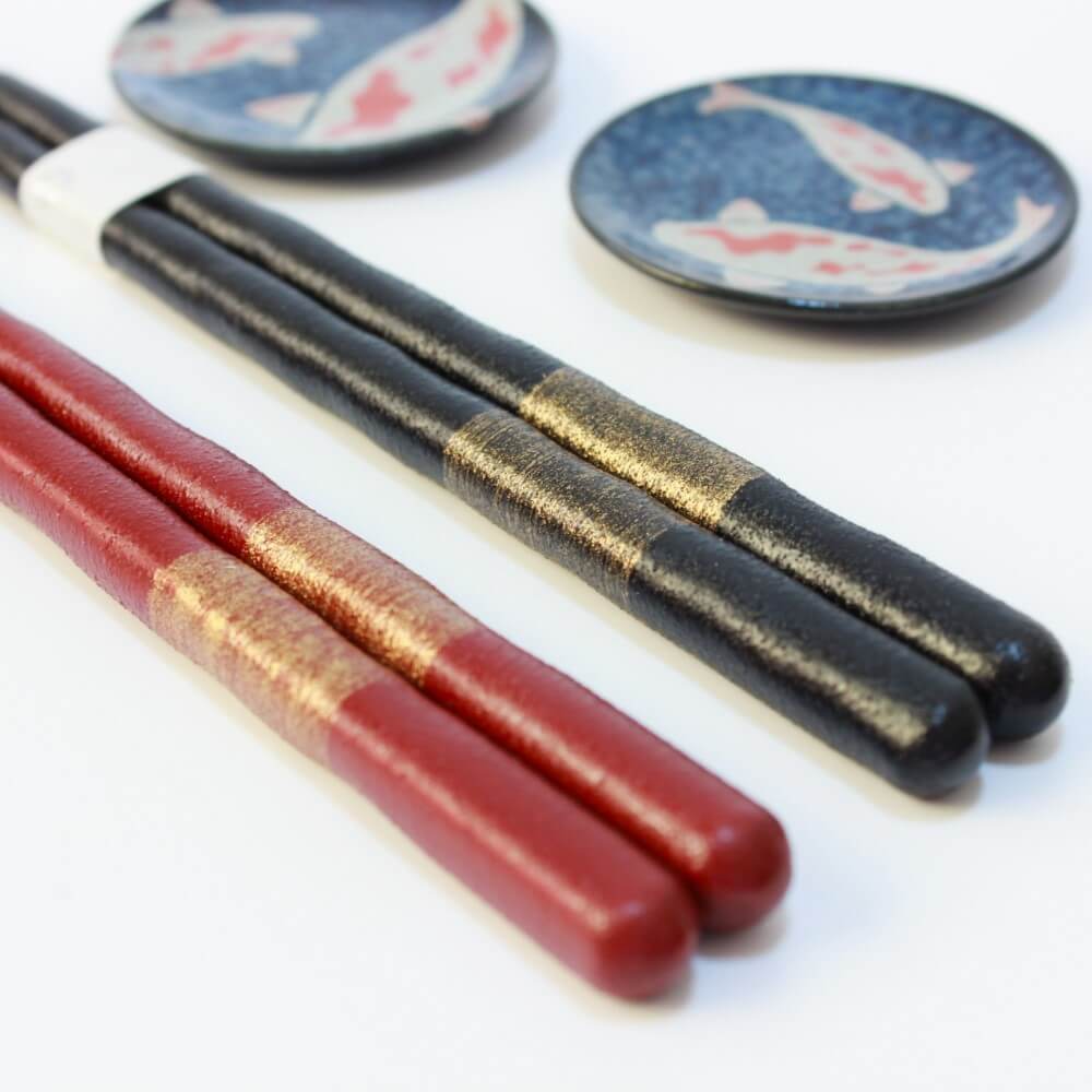 stylish shot red black nishiki goi chopstick handles